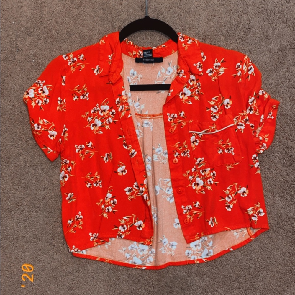 Red crop top with flowers